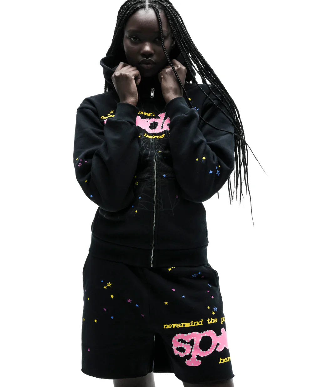 Sp5der Black Punk V2 Zip Hoodie