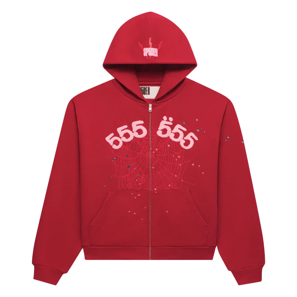 Sp5der Merlot Angel Number Zip Hoodie