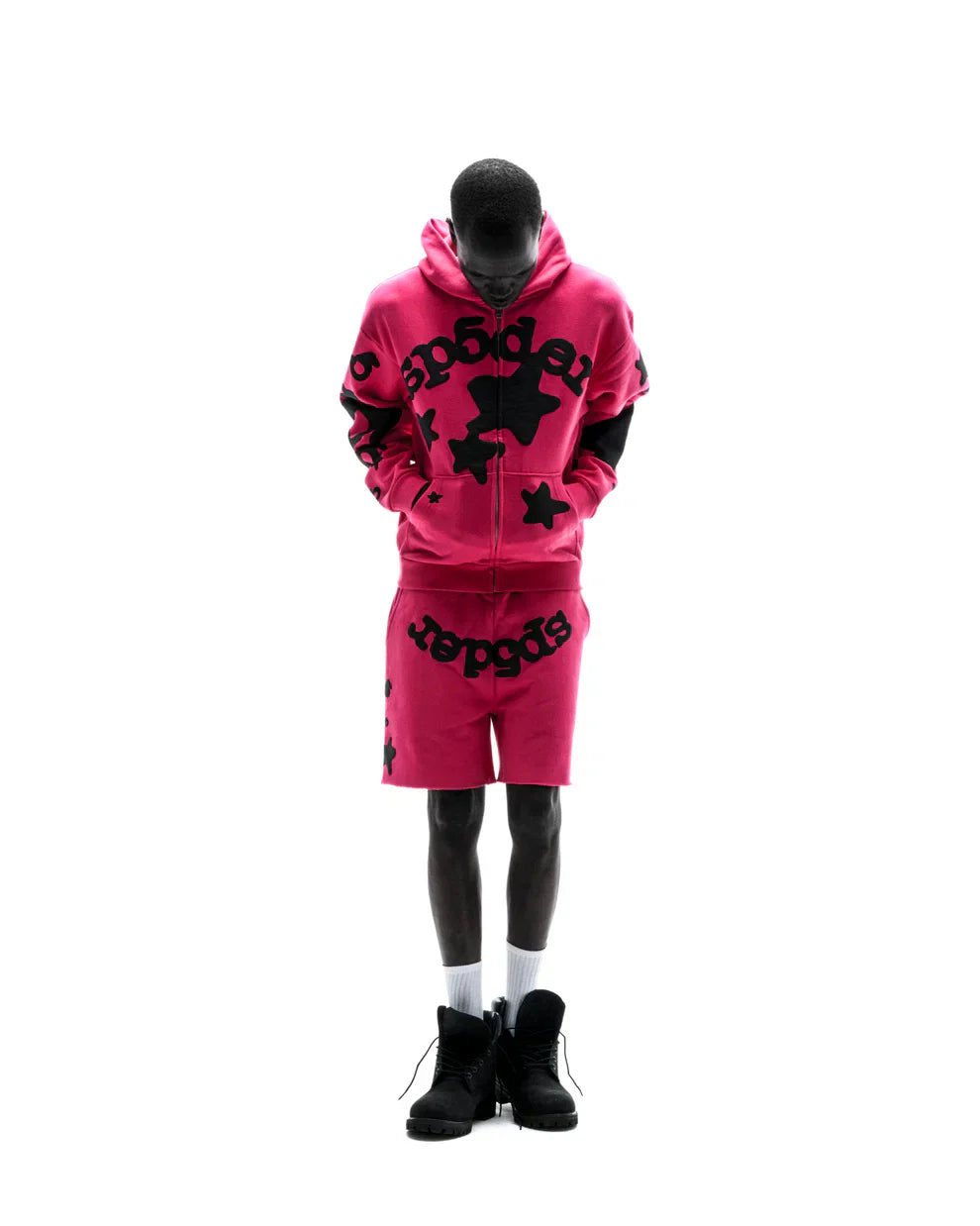 Sp5der Pink Black Beluga Zip Hoodie