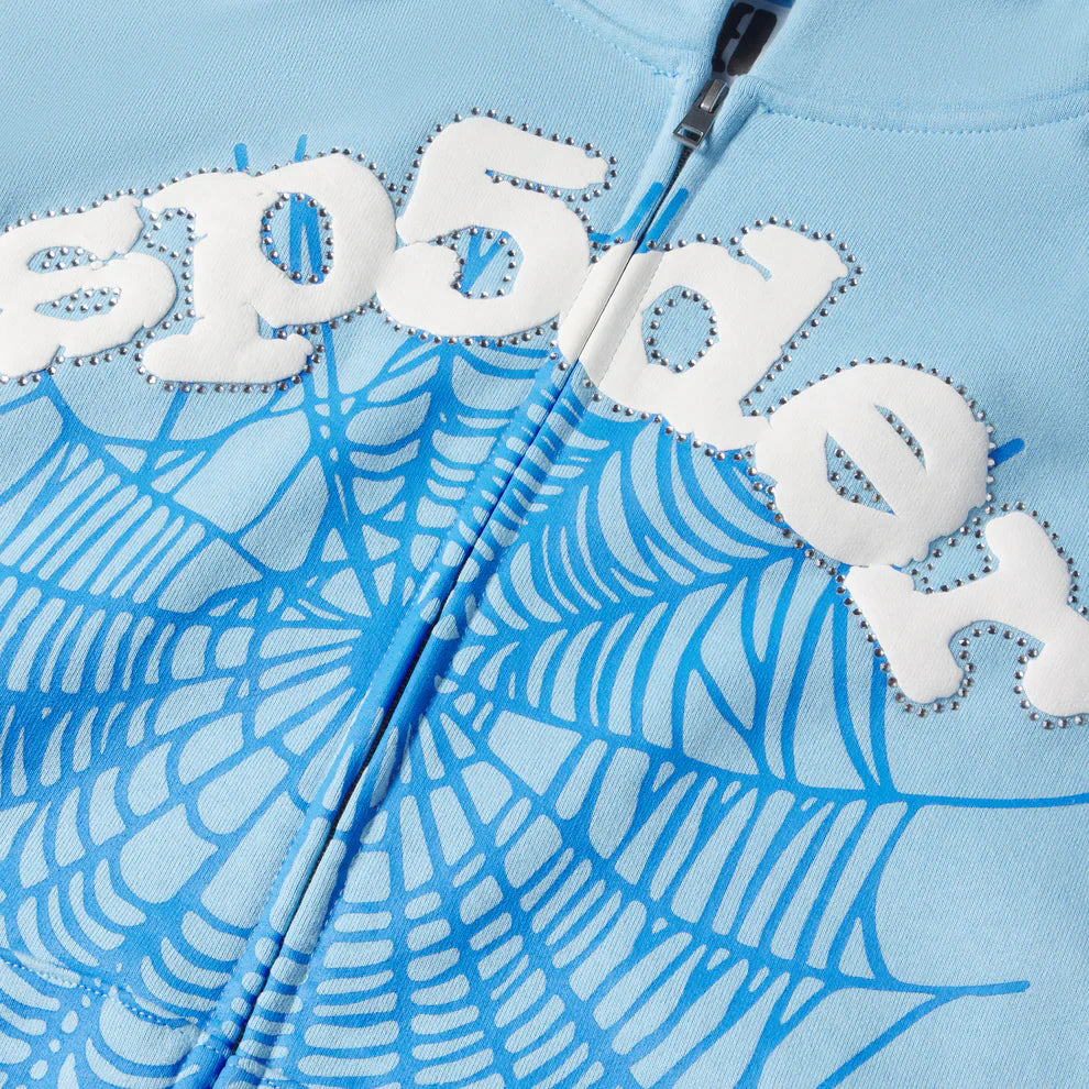 Sp5der Sky Blue OG Web Zip Hoodie