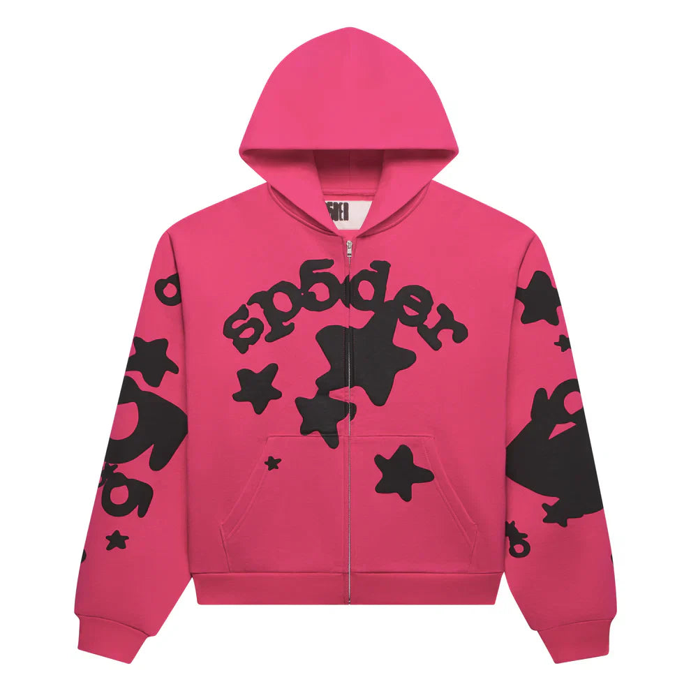 Sp5der Pink Black Beluga Zip Hoodie
