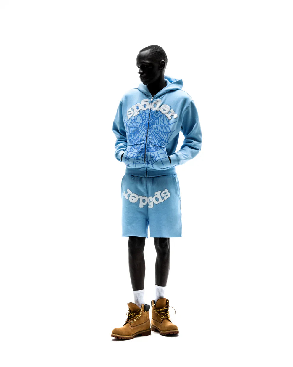 Sp5der Sky Blue OG Web Zip Hoodie