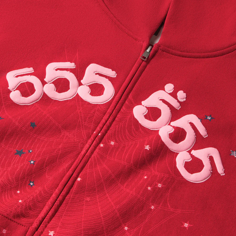 Sp5der Merlot Angel Number Zip Hoodie