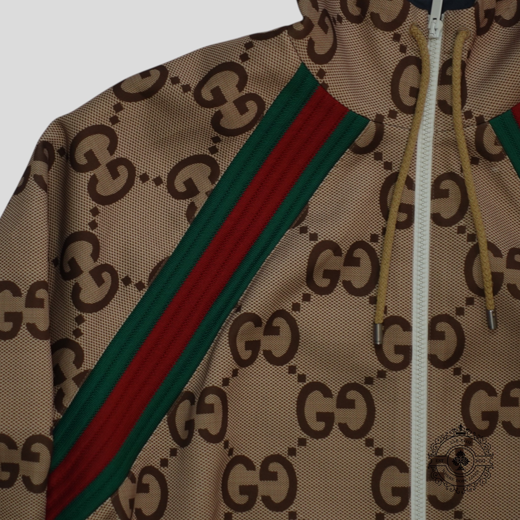Gucci Jumbo Jacquard Hooded Track Jacket in Brown