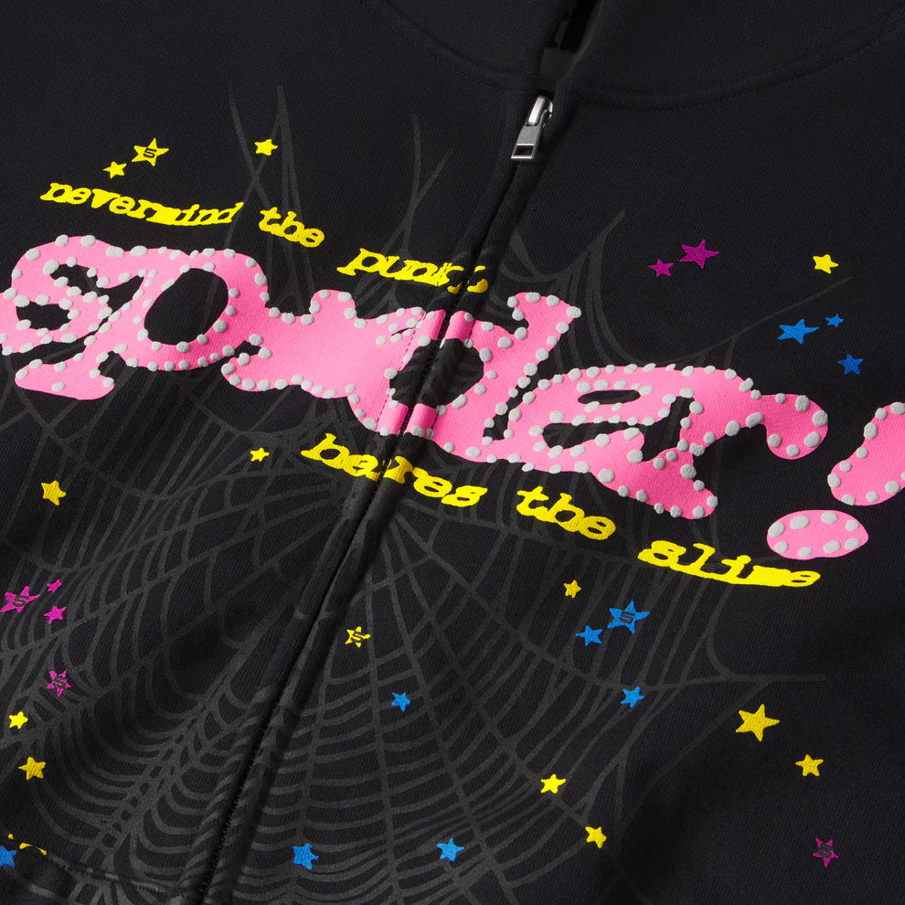 Sp5der Black Punk V2 Zip Hoodie