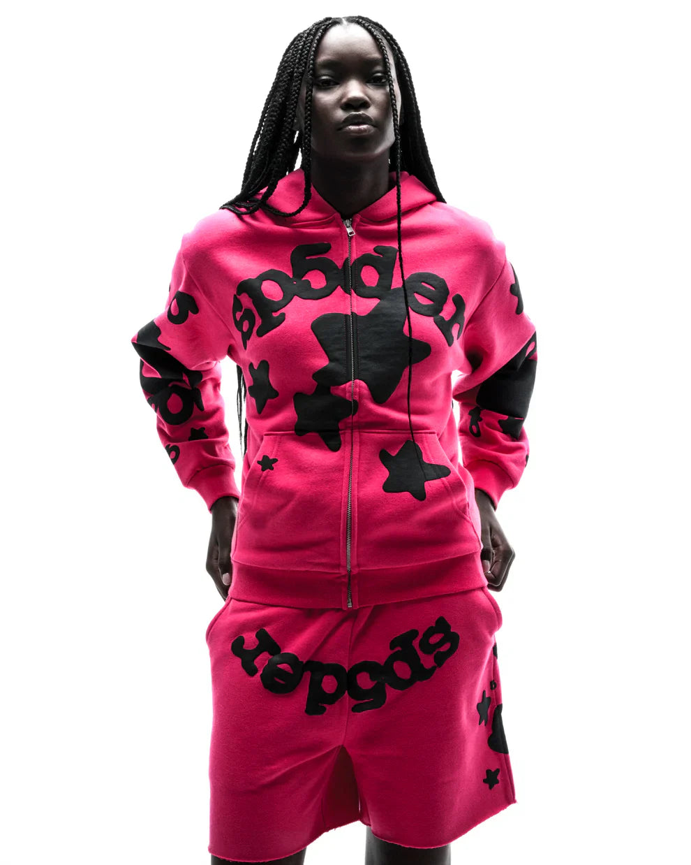 Sp5der Pink Black Beluga Zip Hoodie