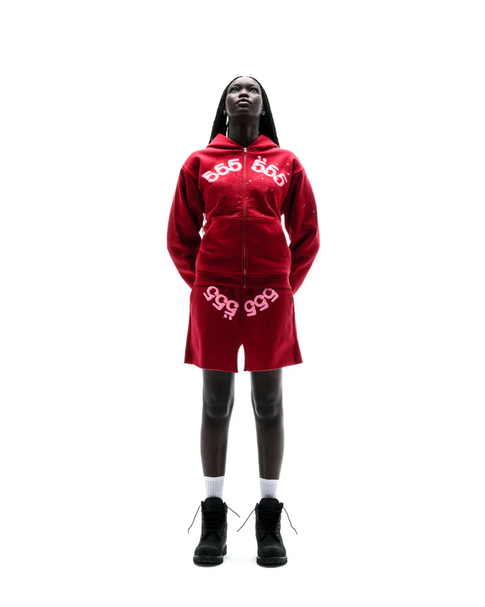 Sp5der Merlot Angel Number Zip Hoodie