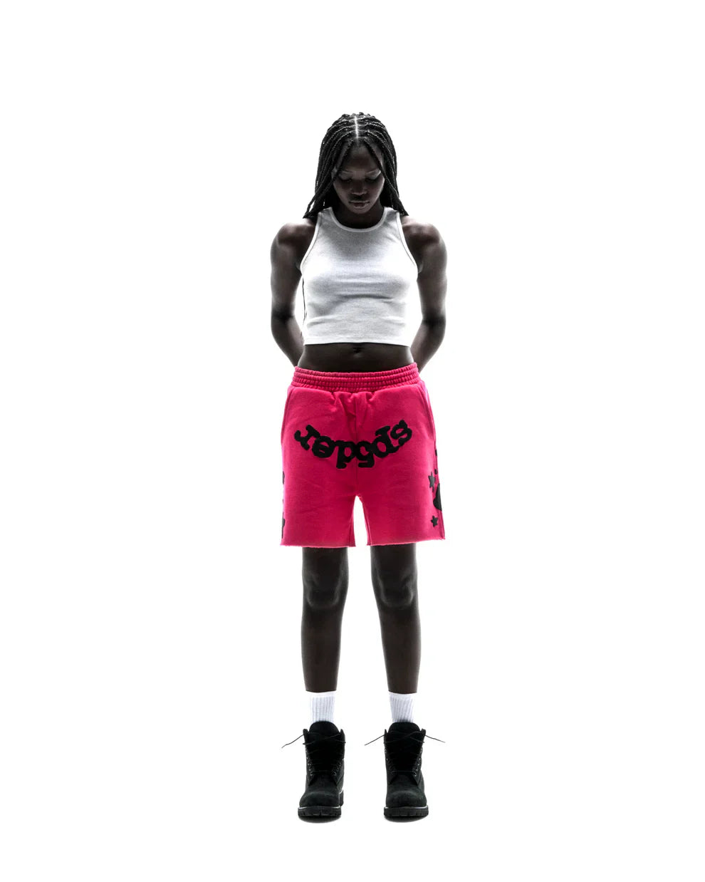 Sp5der Pink Black Beluga Sweat Shorts