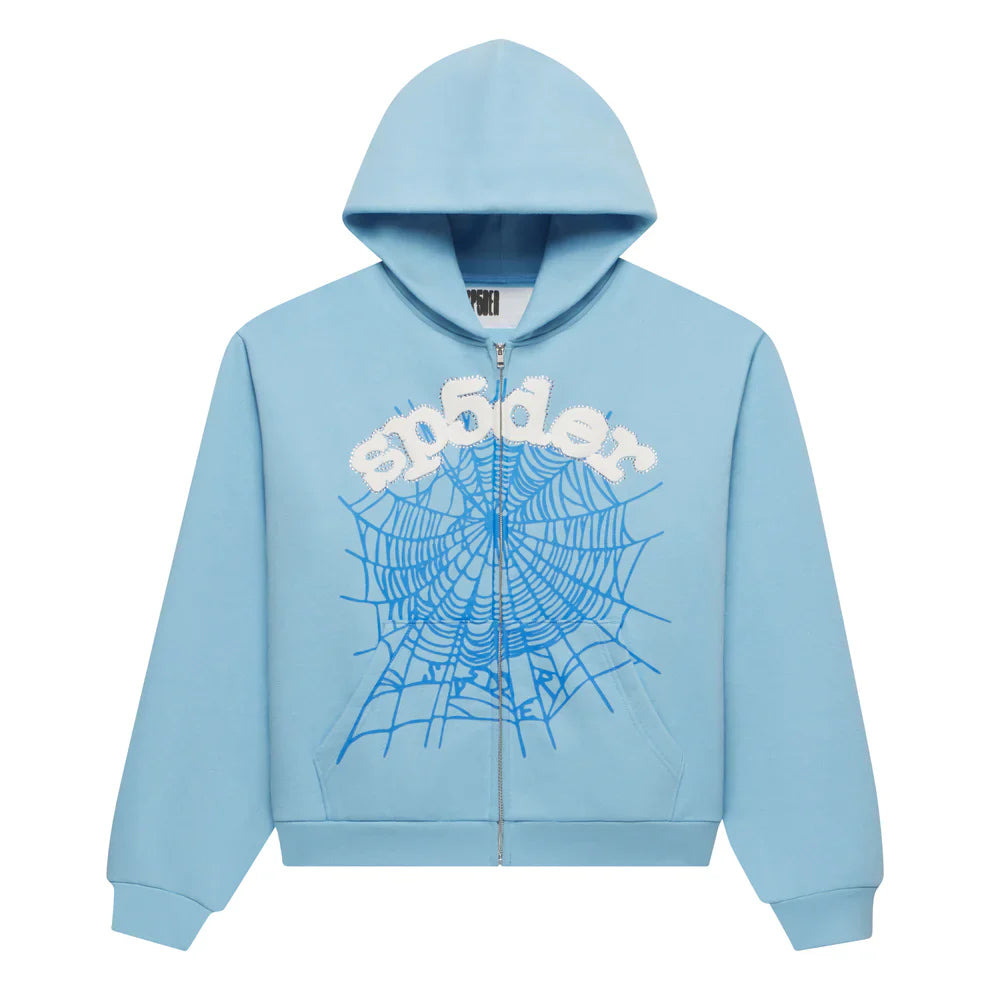 Sp5der Sky Blue OG Web Zip Hoodie